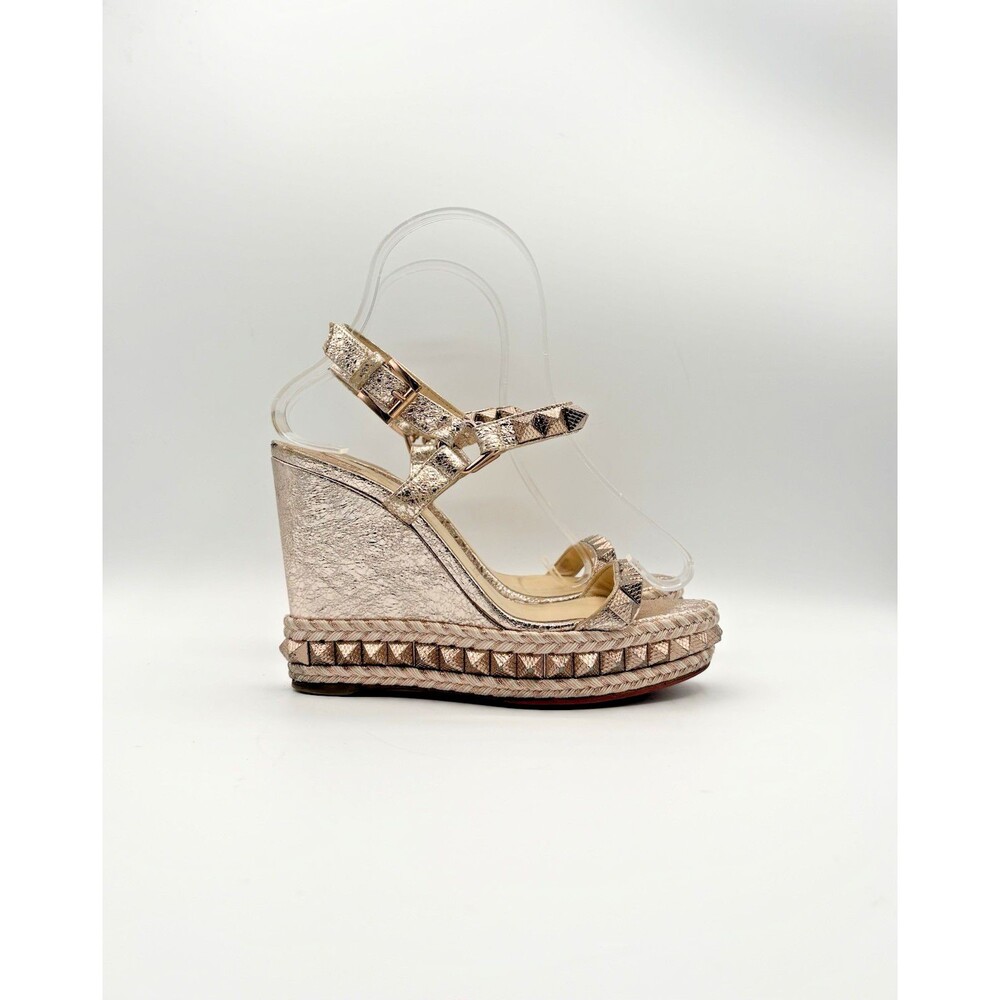 Christian Louboutin Rose Gold Cataclou Wedge Stud Espadrilles Size EU 35